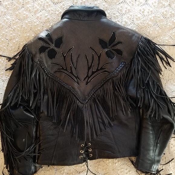Leather Fringe HOT LEATHERS biker jacket M - Picture 2 of 7
